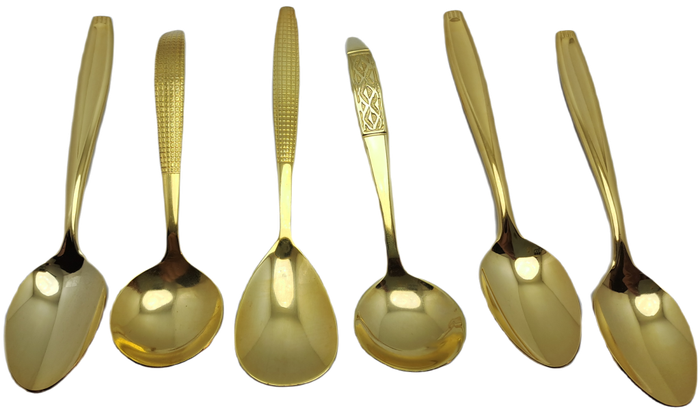 6 X Gold Plated Trieste Teaspoons (Not all the same Pattern)