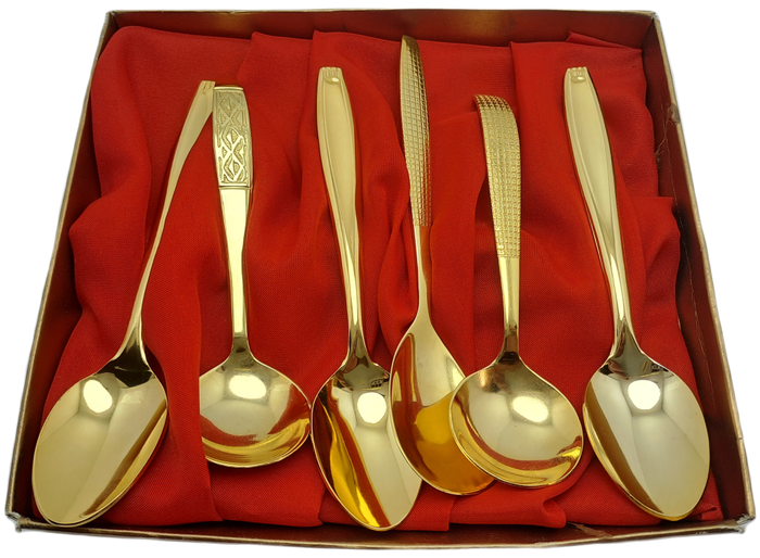 6 X Gold Plated Trieste Teaspoons (Not all the same Pattern)