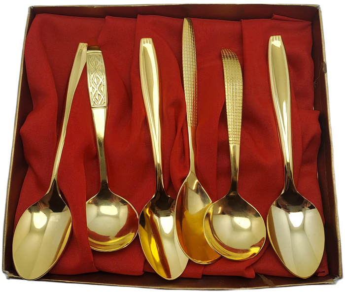6 X Gold Plated Trieste Teaspoons (Not all the same Pattern)