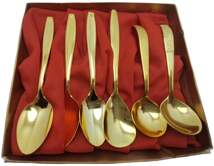 6 X Gold Plated Trieste Teaspoons (Not all the same Pattern)