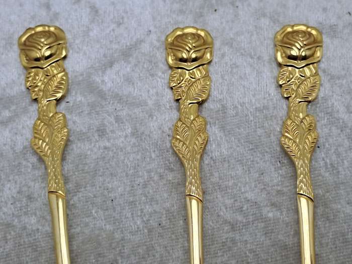 6 EETRITE 24KT Gold Plated Cake Forks. 14cm