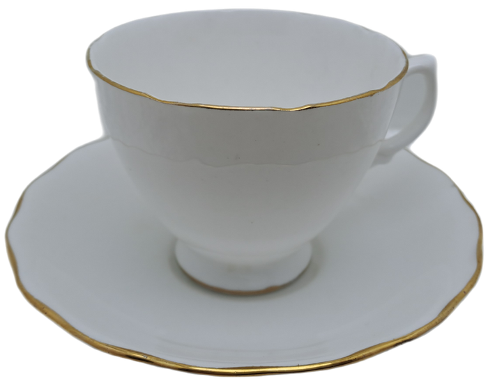 Vintage ROYAL MALVERN Fine Bone China Cup and Saucer- White and Gold -(10 available)
