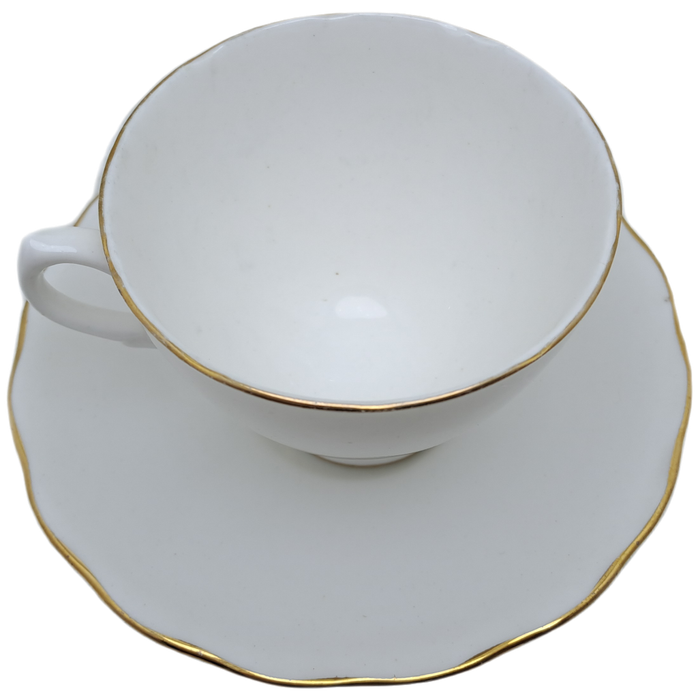 Vintage ROYAL MALVERN Fine Bone China Cup and Saucer- White and Gold -(10 available)