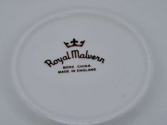 Vintage ROYAL MALVERN Fine Bone China Cup and Saucer- White and Gold -(10 available)