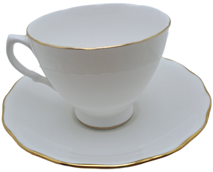 Vintage ROYAL MALVERN Fine Bone China Cup and Saucer- White and Gold -(10 available)