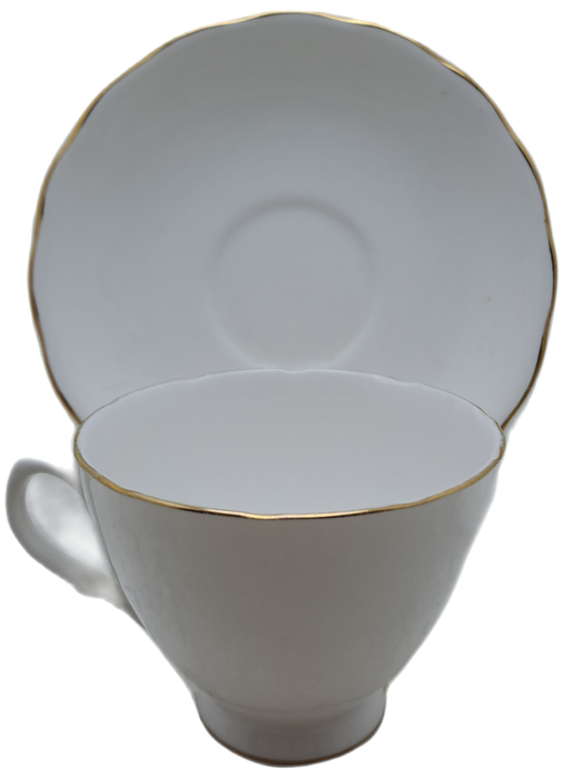 Vintage ROYAL MALVERN Fine Bone China Cup and Saucer- White and Gold -(10 available)
