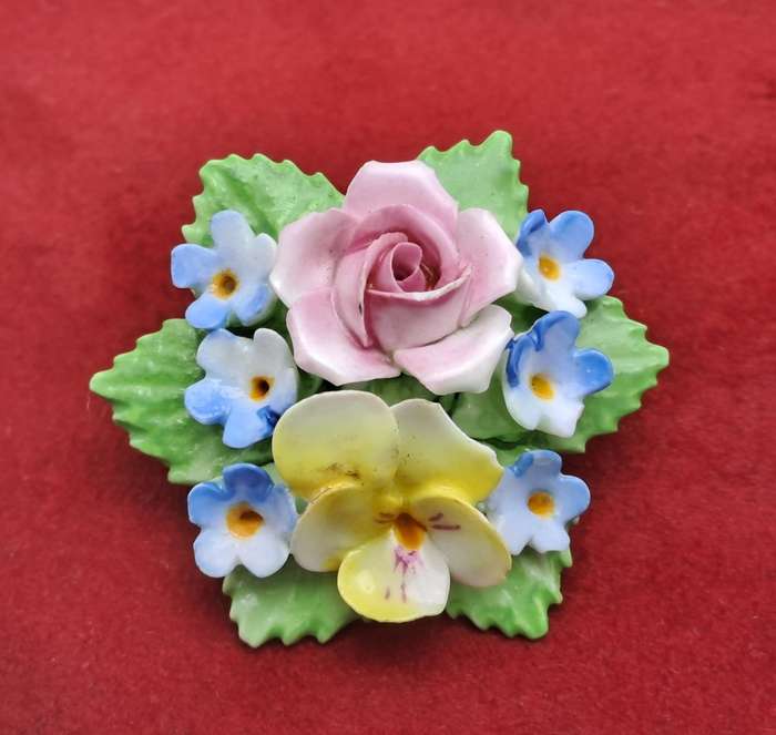 Vintage Floral Denton Bone China Brooch -Made in England