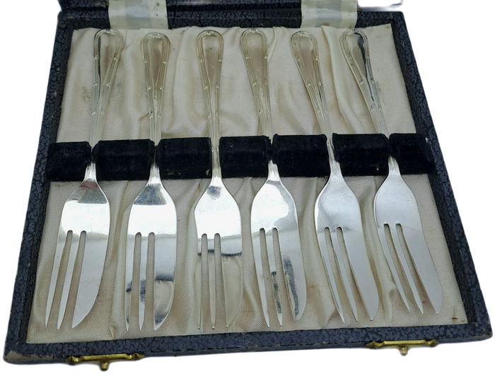 6pc Vintage Yeoman Silver Plate EPNS Cake-Forks-Sheffield England.Boxed