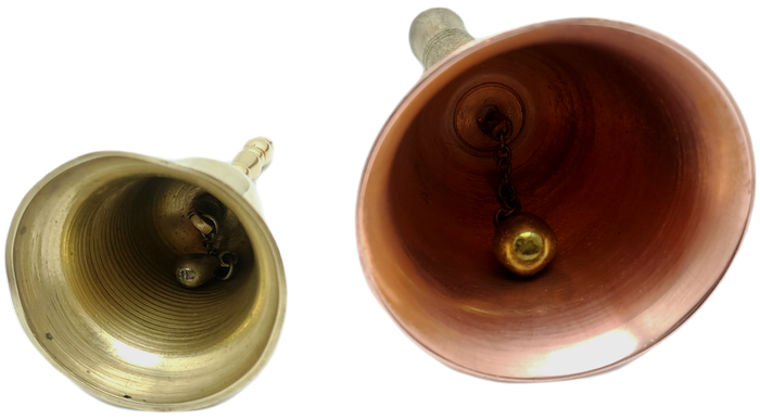 2 x vintage Dinner Bells  Brass and copper 145mm and 70mm