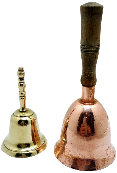 2 x vintage Dinner Bells  Brass and copper 145mm and 70mm