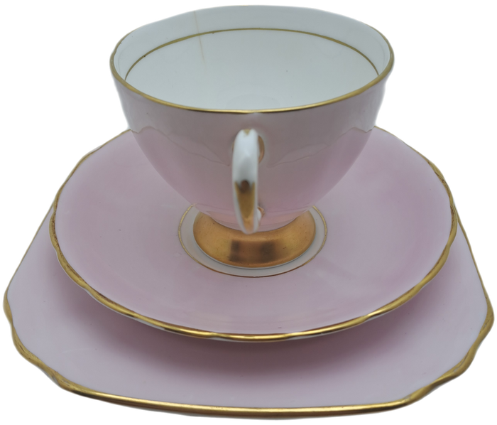 Vintage Royal TUSCAN Pastel Pink Trio Fine English Bone China Pattern C9013 (Cup hairline Crack)
