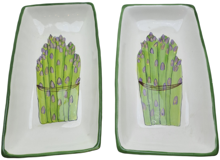 2 Ceramic Asparagus serving Dishes -Hand Painted
