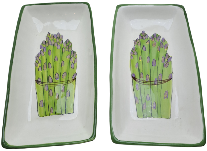 2 Ceramic Asparagus serving Dishes -Hand Painted