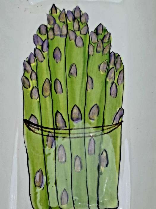 2 Ceramic Asparagus serving Dishes -Hand Painted