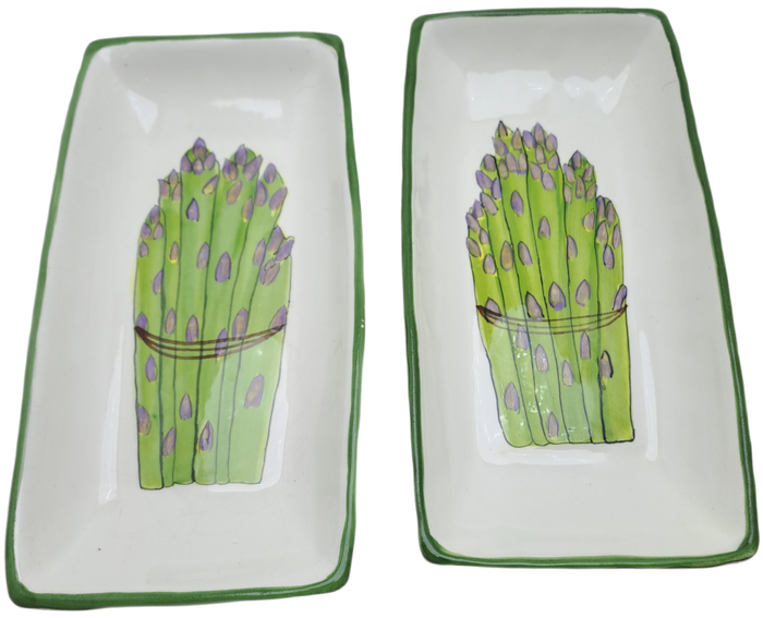 2 Ceramic Asparagus serving Dishes -Hand Painted