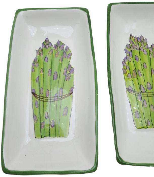 2 Ceramic Asparagus serving Dishes -Hand Painted