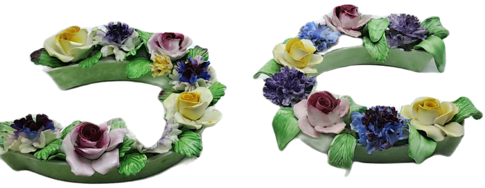 2 Vintage Best Bone China Denton China Floral Horseshoes-a few small chips