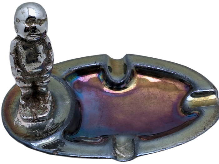 a Vintage Metal Ashtray with Figurine 95x140x95mm