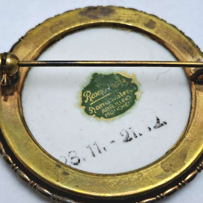 Vintage Rosenthal Commemorative Porcelain-Gold Painted Archer Brooch/Pin