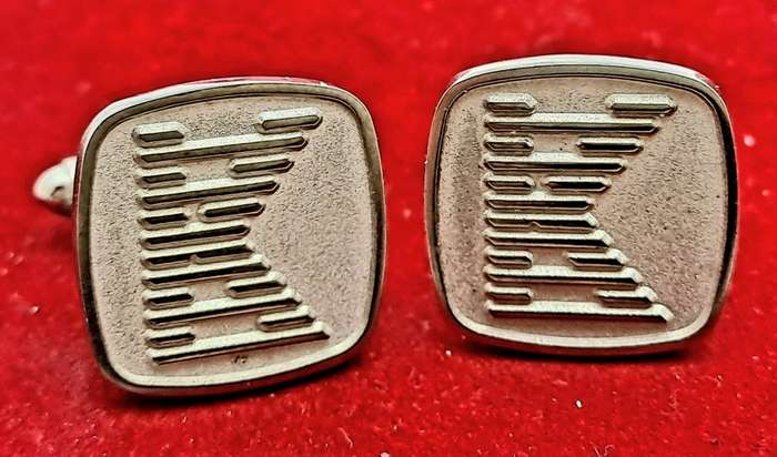 A Pair of Vintage Silver Plated  Cufflinks with letter K -Boxed