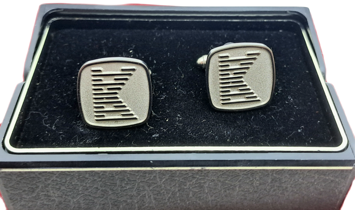 A Pair of Vintage Silver Plated  Cufflinks with letter K -Boxed