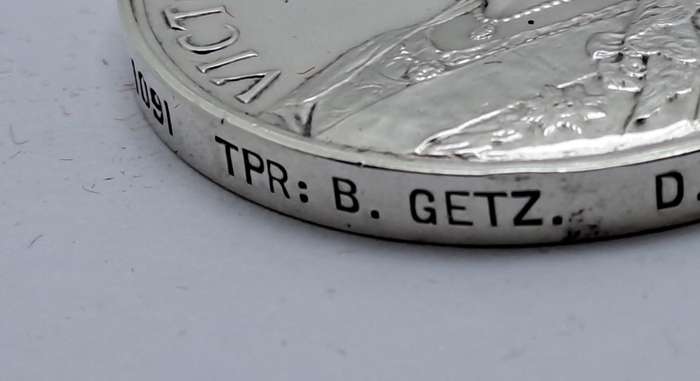 Anglo Boer War QSA -Queens Medal -Cape Colony,1901 and 1902 Clasps To No.1091  TPR:B.Getz. D.E.O.V.R