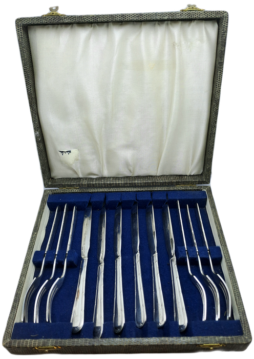 12pc Vintage Yeoman Plate E.P.N.S Desert Fork and Knife set -Boxed