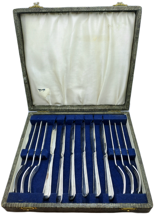 12pc Vintage Yeoman Plate E.P.N.S Desert Fork and Knife set -Boxed