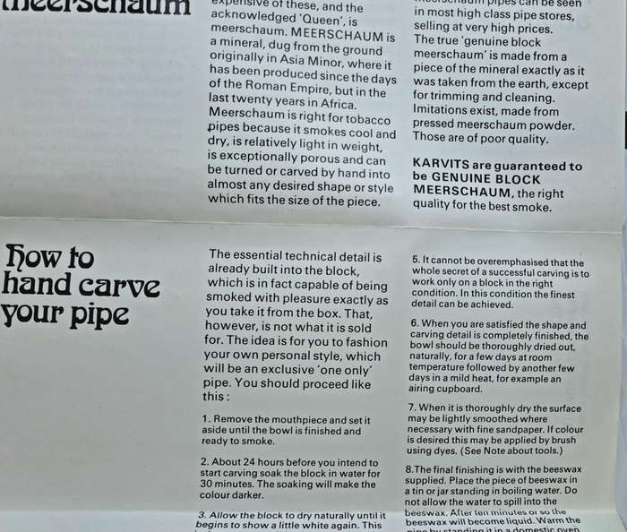 Vintage 1960`s THE KARVIT YOURSELF PIPE kit Genuine Block Meershaum By Peterson Ireland-Uncarved