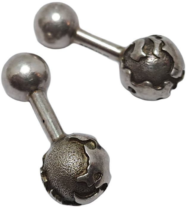 a Pair of Vintage Sterling SILVER (tested) Globe -Barbell Cufflinks by Tiffany & Co -boxed