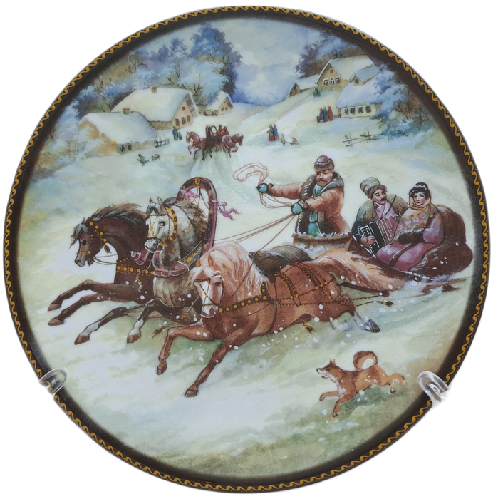 A Vintage Life in Russia Winter Sleigh Ride Decorative Porcelain Plate.