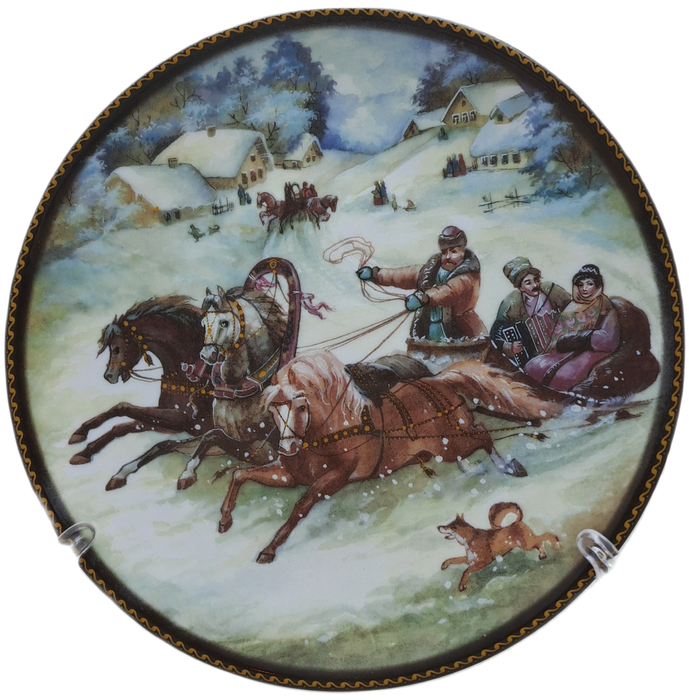 A Vintage Life in Russia Winter Sleigh Ride Decorative Porcelain Plate.