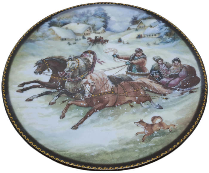 A Vintage Life in Russia Winter Sleigh Ride Decorative Porcelain Plate.