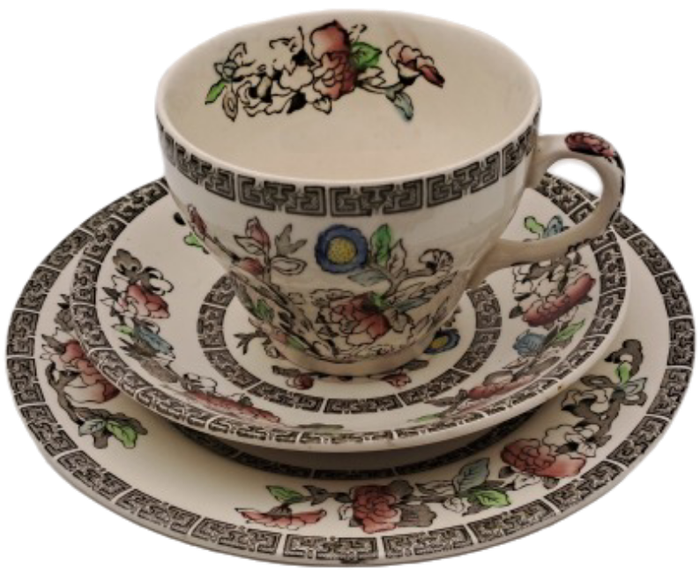 Vintage Johnson Bros `Indian Tree` Tea Trio Hand Engraved IRONSTONE England 12 Available