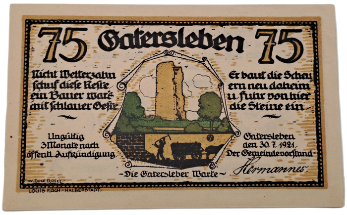 Germany -Municipality of Gatersleben 75 Pfennig Notgeld 30-7-1921-  UNC  Condition (Emergency Money)