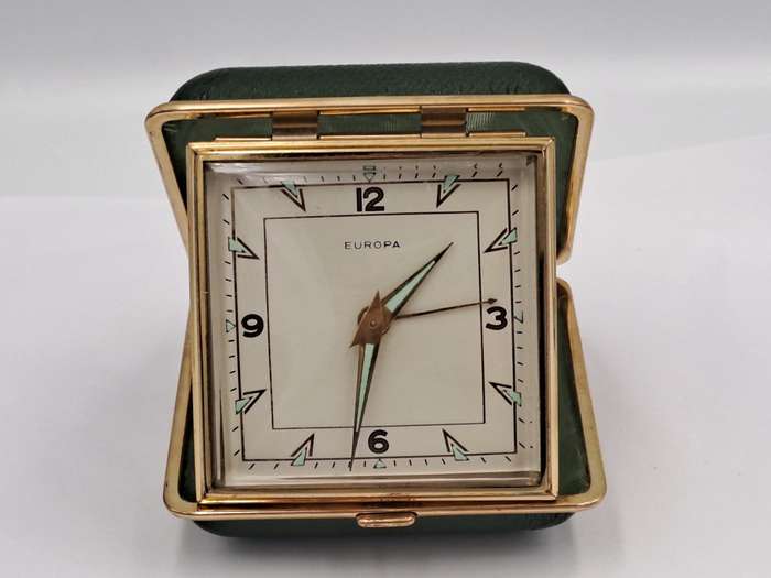 Vintage Europa Alarm Travel Clock in Case - Working