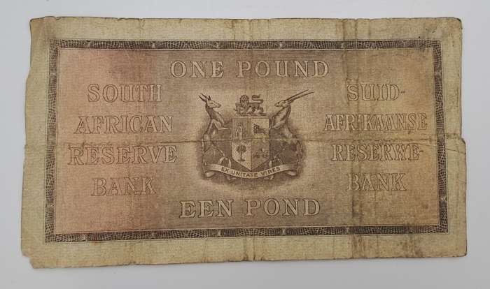 J. Postmus 1938 A85 Prefix - South Africa One Pound -Een Pond Bank note Circulated
