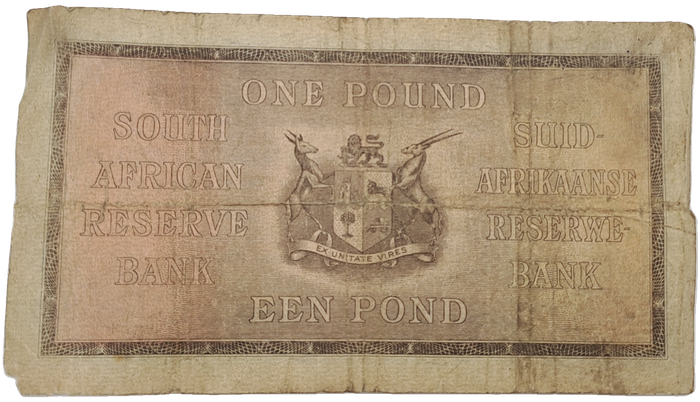 J. Postmus 1938 A85 Prefix - South Africa One Pound -Een Pond Bank note Circulated