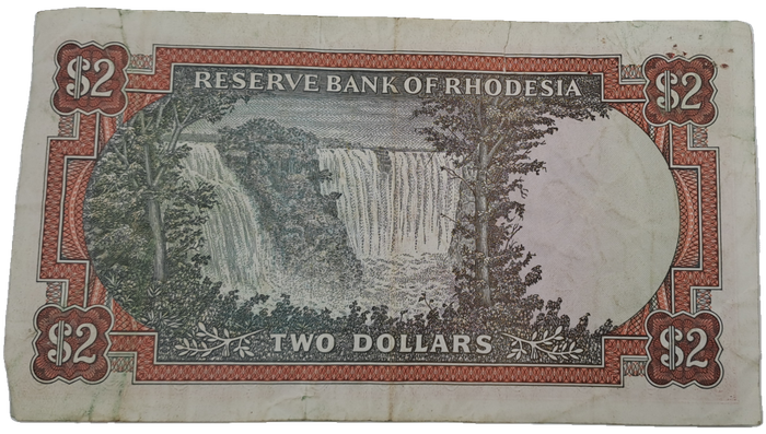 Rare 1970 Rhodesia 2 Dollar (Two Dollar) Banknote-Rhodes Watermark