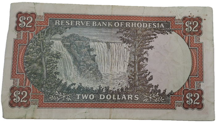 Rare 1970 Rhodesia 2 Dollar (Two Dollar) Banknote-Rhodes Watermark