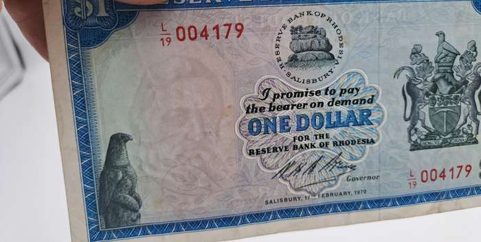 Rare !! 1970 Rhodesia 1 Dollar (One Dollar) Banknote