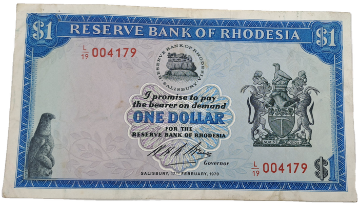 Rare !! 1970 Rhodesia 1 Dollar (One Dollar) Banknote