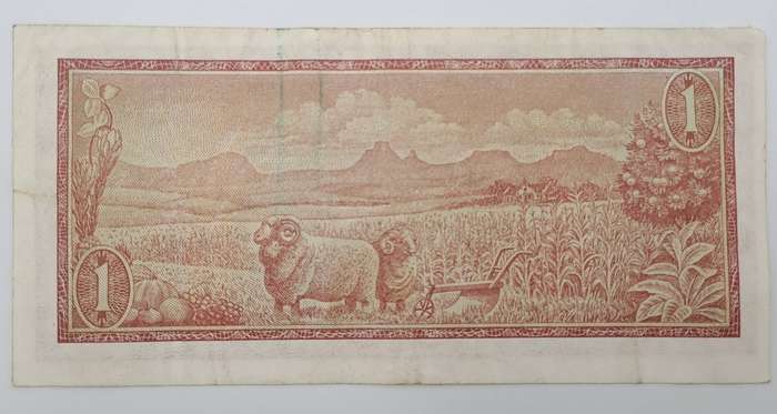 1966 TW de Jongh South Africa 1 Rand- R1 -Afrikaans - English Prefix B283 -Bank Note