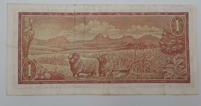 1966 TW de Jongh South Africa 1 Rand- R1 -Afrikaans - English Prefix B283 -Bank Note