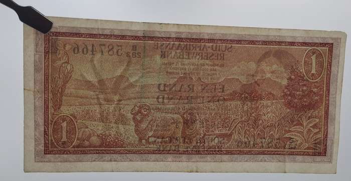 1966 TW de Jongh South Africa 1 Rand- R1 -Afrikaans - English Prefix B283 -Bank Note