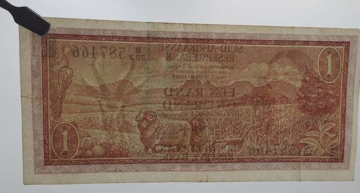 1966 TW de Jongh South Africa 1 Rand- R1 -Afrikaans - English Prefix B283 -Bank Note