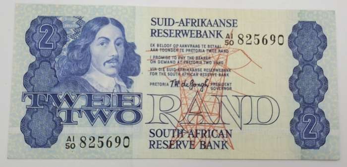 1978 TW de Jongh South Africa 2 Rand- R2-Prefix A1-50 -Bank Note