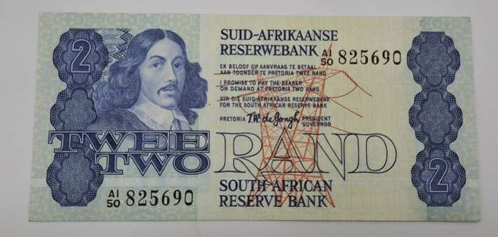 1978 TW de Jongh South Africa 2 Rand- R2-Prefix A1-50 -Bank Note