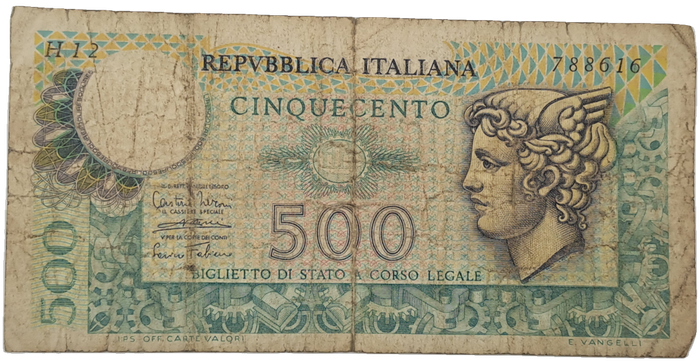 1974 Italy 500 Lire Mercurio -Circulated