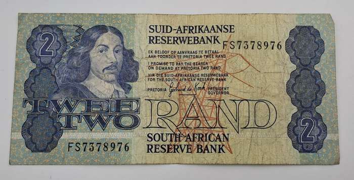 1984 -2 Rand Bank Note - -Signature de Kock-Circulated - Van Riebeeck watermark